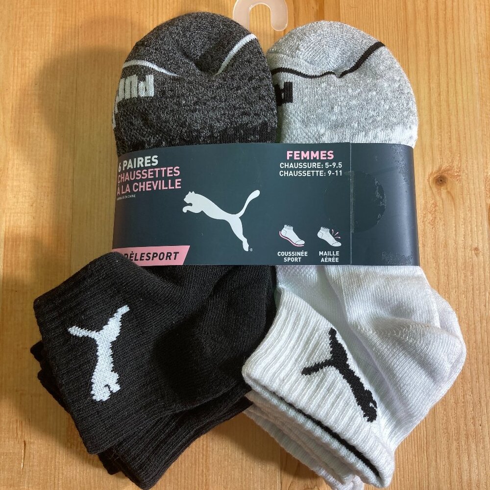 NEW! PUMA SPORTSTYLE Womens Shoe Size 5-9.5 Cushioned 6 Pair Qtr Crew Socks